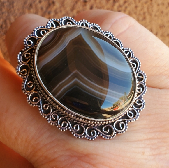 New Botswana Agate Antique Design 925 Silver Statement Ring. - Picture 6 of 15